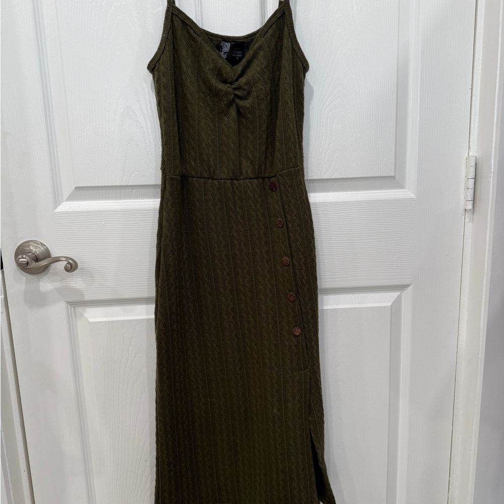 Knox Rose Olive Green Knit Dress with Button Detail